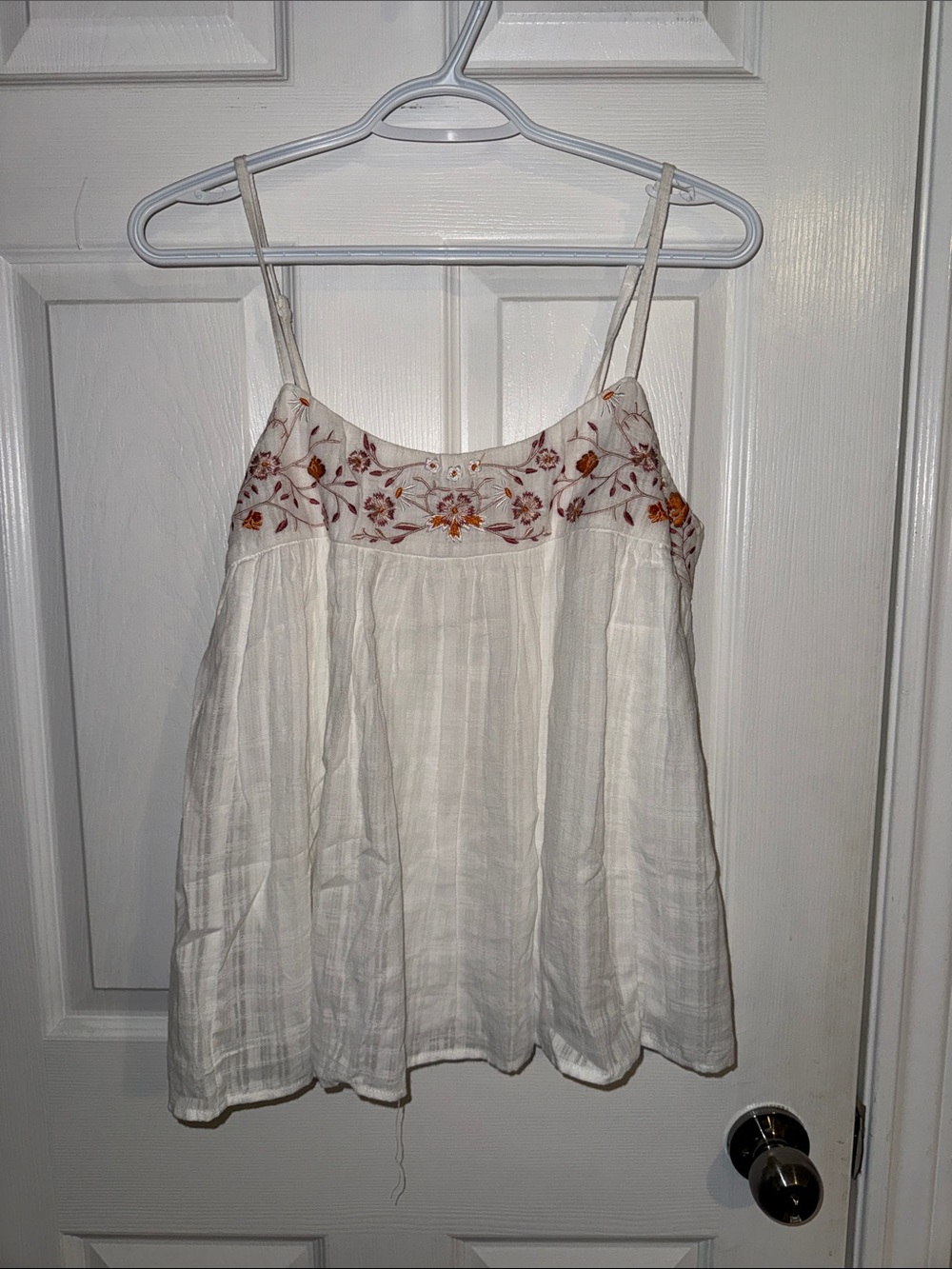 White Embroidered Spaghetti-Strap Camisole Top
